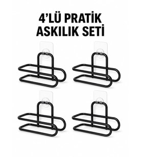 Siyah Metal Wc Kağıtlık Yapışkanlı Duvar Tipi Tuvalet Kağıdı Tutucu Seti 4 Adet