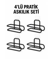 Siyah Metal Wc Kağıtlık Yapışkanlı Duvar Tipi Tuvalet Kağıdı Tutucu Seti 4 Adet