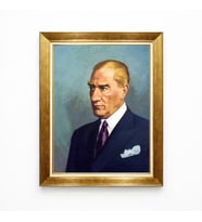 Tablore Atatürk Mavi Gözlü Portre Kanvas Tablo Sanatsal Çizim Gold Çerçeveli Duvar