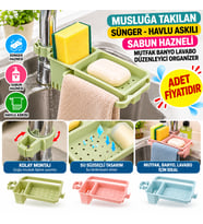 Musluğa Takılan Sünger Havlu Askılı Sabun Hazneli mutfak Banyo Lavabo Düzenleyici Organizer (adet fiyatıdır)