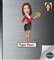 Kişiye Özel Borsacı İş Kadını Ahşap Magnet -1