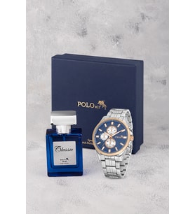 Polo Air Erkek Kol Saati Ve 55ml Parfüm Hediyelik Kutusunda Set Gümüş Lacivert Bakır Renk ST-5007E6 (Rose - Lacivert)