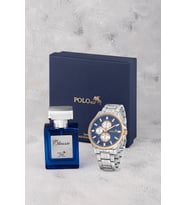 Polo Air Erkek Kol Saati Ve 55ml Parfüm Hediyelik Kutusunda Set Gümüş Lacivert Bakır Renk ST-5007E6 (Rose - Lacivert)