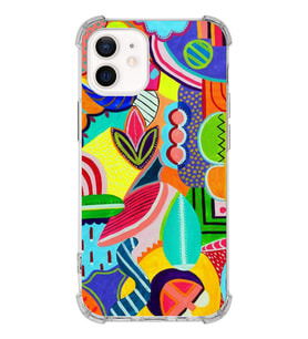 PrintiFy Apple iPhone 12 Uyumlu Retro Color 6 Baskılı Şeffaf Köşe Korumalı Antişok Kılıf