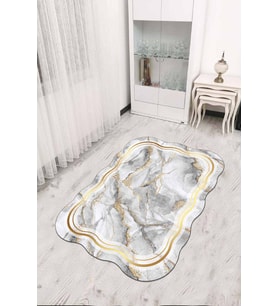 Gri Gold Çerçeveli Kaymaz Tabanlı Lazer Kesim Halı RV305 - 100 x 160 cm