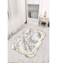 Gri Gold Çerçeveli Kaymaz Tabanlı Lazer Kesim Halı RV305 - 100 x 160 cm