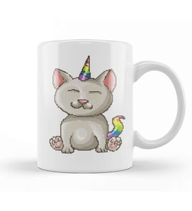 Kitten Cat Unicorn Pixel Art Kupa Bardak Porselen