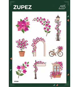 Ütüyle Uygulanabilir Transfer Tasarım, Begonvil Çiçek Temalı Dekoratif Desen, Tekstil Transferi, Model ZPZ095