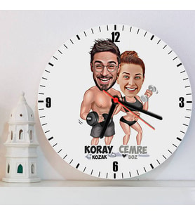 Sevgiliye Hediye Kişiye Özel Sporcu Çiftler Karikatürlü Duvar Saati