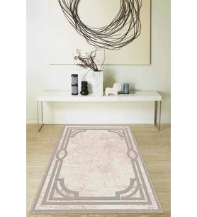 Bej Çerçeveli Kaymaz Tabanlı Makinede Yıkanabilir Halı MK41 - 100 x 160 cm