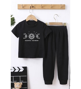 Çocuk Sun Moon Alt - Üst Eşofman Takımı (Siyah)