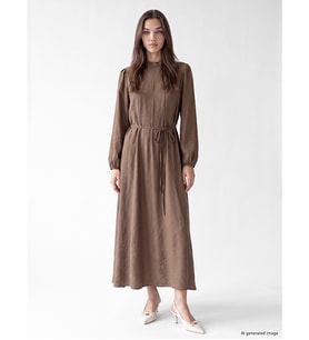 LCW Modest Kahverengi Dik Yaka Kuşaklı Modal Karışımlı Elbise