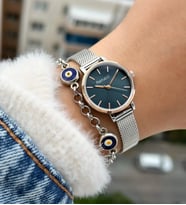 Ferrucci Minimal Kasa Hasır Ayarlanabilir Çelik Kordon Kadın Kol Saati (Mavi-Gümüş)