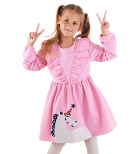 Simli Unicorn Kız Çocuk Pembe Elbise