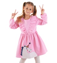 Simli Unicorn Kız Çocuk Pembe Elbise
