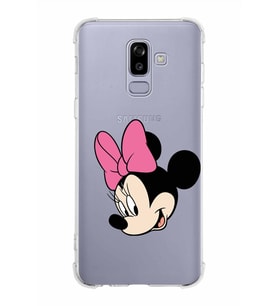 Samsung Galaxy J8 (2018)  Köşe Korumalı Antişok Kapak Minnie Mouse Tasarımlı Şeffaf  Kılıf