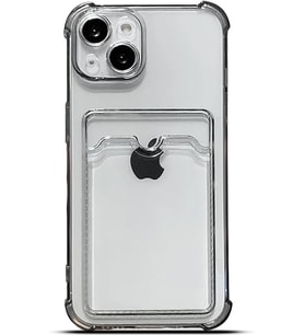 Teknomoda Apple iPhone 14 Kılıf Kartlıklı Anti Şok Korumalı Şeffaf Silikon Füme Koyu Şeffaf (Füme-Siyah)