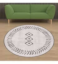 Siyah Geometrik Çizgiler Desenli Bohem Dijital Baskı Yıkanabilir Kaymaz Taban Yuvarlak Salon Halısı