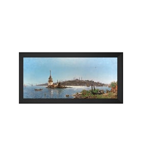 Eski İstanbul Motifli Kanvas Tablo 80 x 110 cm Siyah Çerçeve