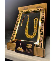24 Ayar Altın Parçacıklı Uçak Camı Golden Rosary Özel Tasarım Ahşap Kutulu Tesbih (Şeffaf)