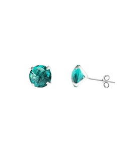 Turkuaz Zirkon Taşlı Oval Tasarım 925 Ayar Gümüş Kadın Küpe