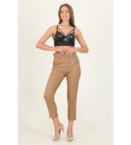 Neşeli butik kadın camel cepli kemer detaylı kumaş pantolon QNS026