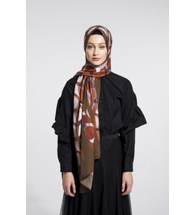 Geometrik Desen Elegante Seri Şal Eşarp Askısı ile Birlikte 75x200 cm Taba-75x20