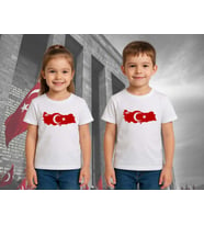 Unisex Ay Yıldızlı T-Shirt 19 Mayıs 29 Ekim 23 Nisan 10 Kasım Atatürk Çocuk Tişört (Beyaz)