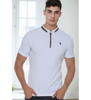 T9571 DEWBERRY FERMUARLI ERKEK T-SHIRT-BEYAZ