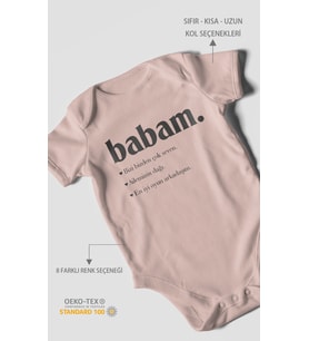 Babam Baskılı Bebek Zıbını – Çıtçıtlı Body 8 Renk  %100 Pamuk Kısa Kol (Pastel Pembe)