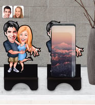 BK Gift Kişiye Özel Sevgililer Karikatürlü Ahşap Biblo Telefon Standı-14
