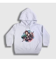 Presmono Unisex Çocuk Beyaz Tanjiro Nezuko Anime Demon Slayer Kimetsu No Yaiba Kapüşonlu Sweatshirt 308922tt