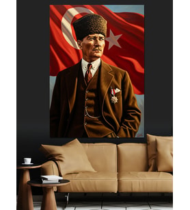 Bayraklı Ve Şık Mustafa Kemal Atatürk Dekoratif Kanvas - Mdf Ahşap Tablo