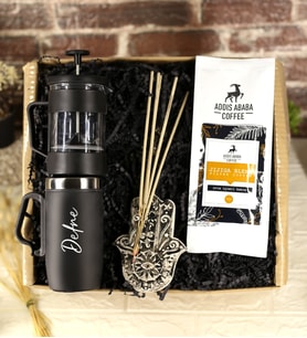 Kişiye Özel Çelik Bardak Termos & French Press & Filtre Kahve &  El Yapımı Modern Tütsülük  Hediye Seti