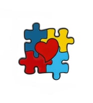PROF Puzzle Ve Kalp Desenli Medikal Broş P0620 (Çok Renkli)