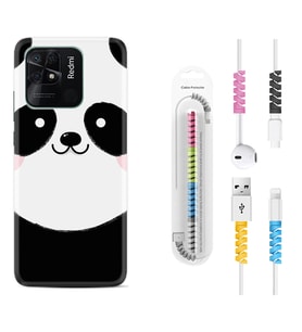 Xiaomi Poco X3 Pro M4 Pro X4 Pro C40 10C Kılıf Kablo Koruma Spiral Silikon Sevimli Panda 1794