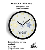 İsme Özel Renkli Yıldızlar Çocuk Odası Duvar Saati Orta Boy 30 cm Siyah Camlı Sessiz