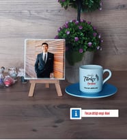 Türkçe Öğretmeni Fotoğraflı Dekoratif Taş, Ahşap Altlıklı Türk Kahvesi Fincanı Hediye Öğretmenler Günü Hediyesi (Model 5)