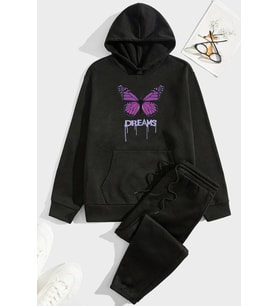 Unisex Dream Butterfly Baskılı Eşofman Takımı (Siyah)