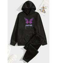 Unisex Dream Butterfly Baskılı Eşofman Takımı (Siyah)