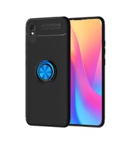 Xiaomi Redmi 9A Kılıf Yüzüklü Magnetli Ravel Case (Siyah-Mavi)