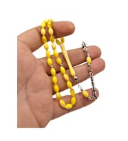 Minik Mat Sarı Renk Arpa Kesim Toz Kehribar Tesbih