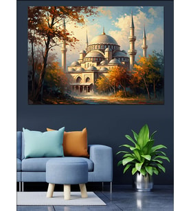 İstanbul Camii Ve Sonbahar Manzarası Dekoratif Kanvas - Mdf Ahşap Tablo