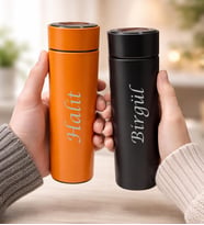 Kişiye Özel Dereceli Termos 500 ml 2 Adet Turuncu-Siyah (Turuncu-Sıyah)