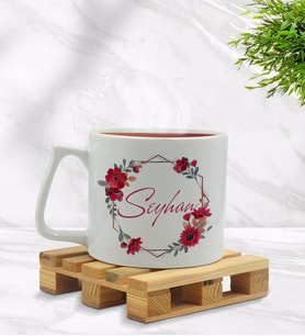 BK Gift Kişiye Özel Çiçek Tasarımlı Middle Beyaz Kupa Bardak Model 27