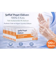Şeffaf Poşet Eldiven 100’Lü 5 Kutu Tek Kullanımlık Pe Eldiven Pudrasız Gıda Hijyen Eldiveni 500 Ade