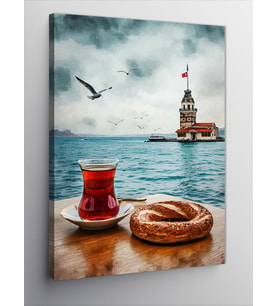 Kanvas Tablo Kız Kulesi Ve Çay