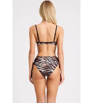 Kadın Bikini Takımı Leopar Desenli Renk Bloklu Balconette Kaplı Balenli Sabit Kap Kolsuz Yüksek Bel