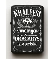 Khaleesi Targaryen Desenli Kişiye Özel İsimli Siyah Benzinli Metal Çakmak