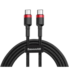 Lexroo Cafule, 60 W 3.0 A USB-C & USB-C Hızlı Şarj & Data Aktarımı Kablosu, 1 Metre, Kırmızı - Siyah